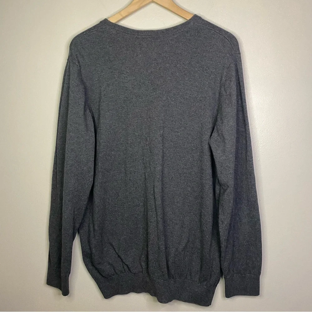 LL Bean cotton cashmere V neck‎ sweater large tall LT navy blue